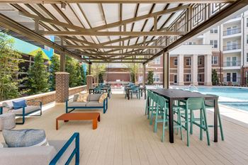 Courtyard with lounge-style seating and pavilion